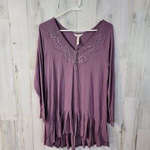 NWT Matilda Jane Purple Boho Lace Trim Tunic Blouse